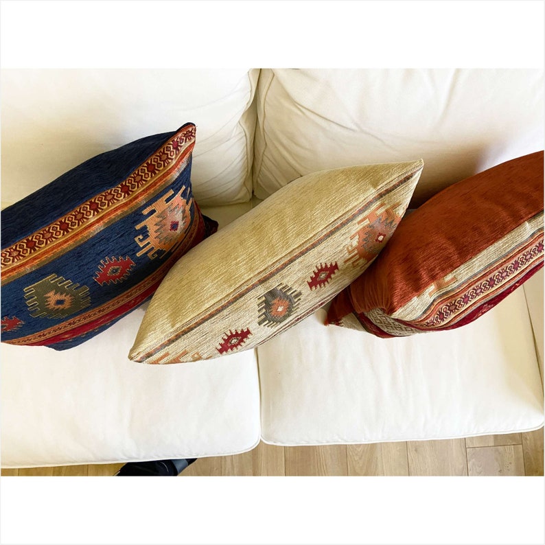Terracotta Rug Pattern Pillow Cover: Chenille Decorative Cushion image 9