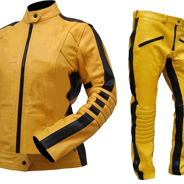 Handmade Qiuilted Kill Bill Men Women Unisex Leather JAcket & Pant Genuine Lambskin Slim fit Leather Bridge Cosplay Halloween Combo Costume