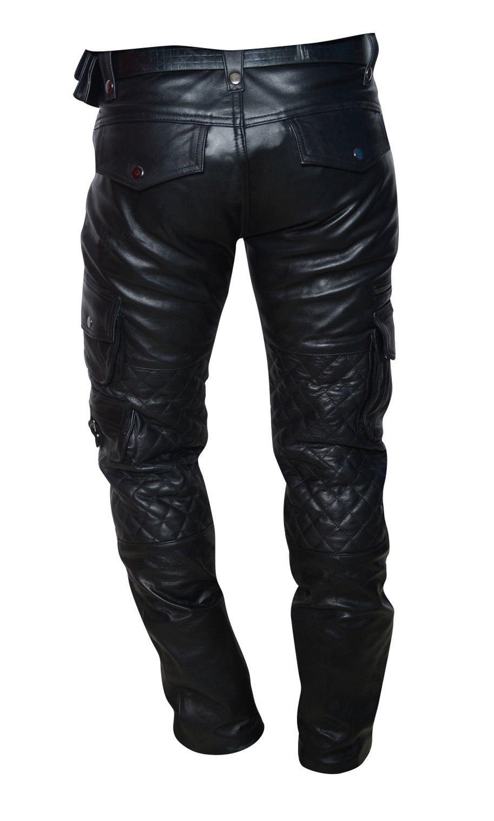 Cargo Casual Quilted Men's Leather Military Pant Genuine Lambskin Slim ...