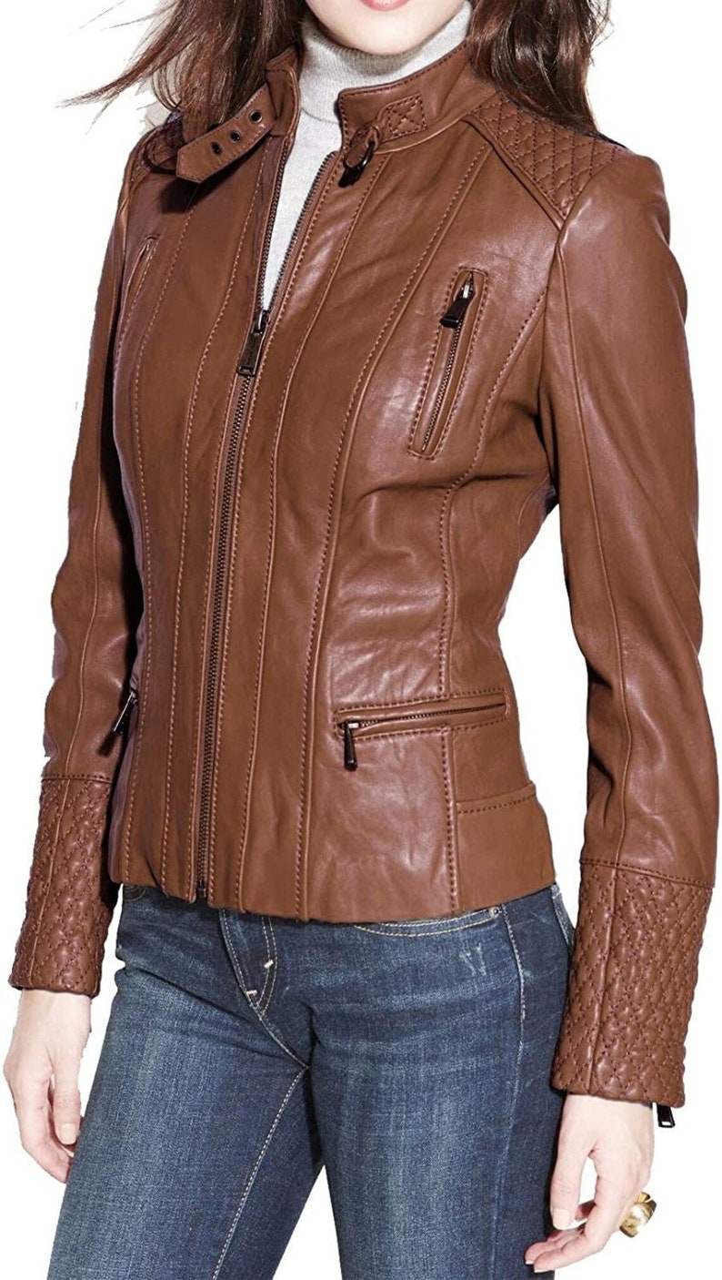 New Women Biker Traveller Winter Genuine Leather Jacket Fashion Stylish ...