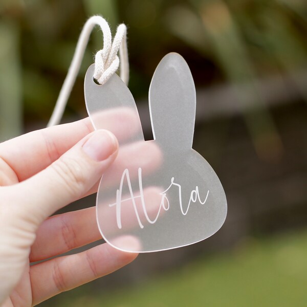 Personalised frosted acrylic bunny shape Easter basket bag bucket tags