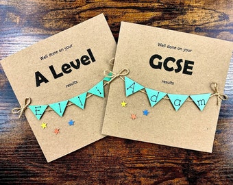 A Level, GCSE, Exam - Congratulations / Well Done Card - Any Name on Bunting up to 7 Letters - Passed Exam Card