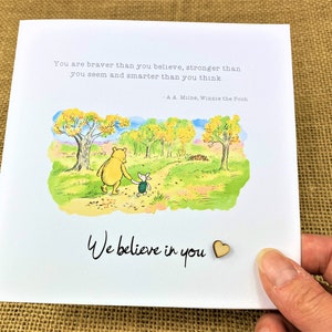 Good Luck / Believe in You / Sentiment Card / Graduation - On White Card - Winnie the Pooh Classic - 6 x 6 inch card + text inside option