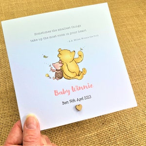 Personalised New Baby Card - Winnie the Pooh + Piglet - Sentiment Card - Classic Quote - Blue / Pink - Baby Boy - Baby Girl - New Parents