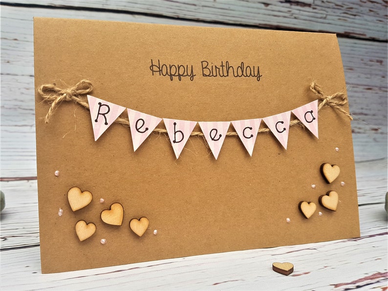 Personalised 5 x 7 inch Birthday Card - Bunting Card - Brown Kraft - With Matching Envelope & Fast UK Shipping Available 