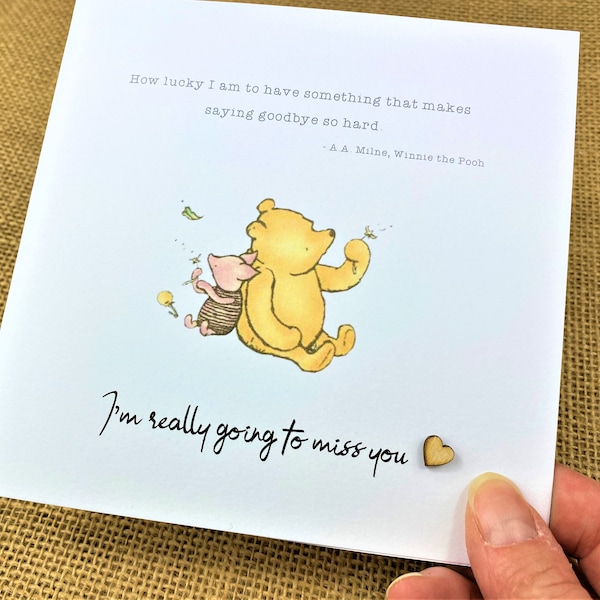 Miss You - Leaving - Going Away - Retirement - Friend - Card - Winnie the Pooh Classic - 6 x 6 inch card - Personalised + text inside option