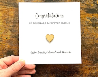 Personalised Adoption Card: Laser Cut Wooden Heart, Family Celebration