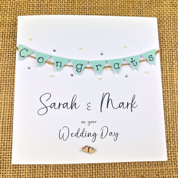 Handmade | Personalised | Wedding Card | Customised Text inside Available | Choice of Envelope | Any Names | White Card | Handcut Bunting
