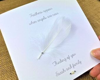 Handmade Bereavement Card - Personalised - Condolence - Sympathy - 6 x 6 inch - Feather