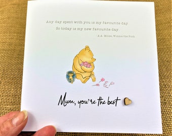 Mother's Day - Mum - Mam - Card - Winnie the Pooh Classic Sentiment Quote - 6 x 6 inch card - Personalised + text inside option