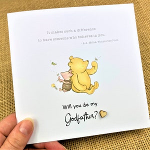 Winnie the Pooh - Will you be my - Godparents - Godfather - Godmother - Sentiment Quote Card - 6 x 6 White Card - Personalised