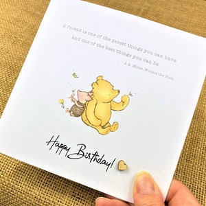Happy Birthday - Friend - Best Friend - Card - Winnie the Pooh Classic - 6 x 6 inch card - Personalised + text inside option
