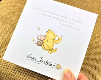 Happy Birthday - Friend - Best Friend - Card - Winnie the Pooh Classic - 6 x 6 inch card - Personalised + text inside option