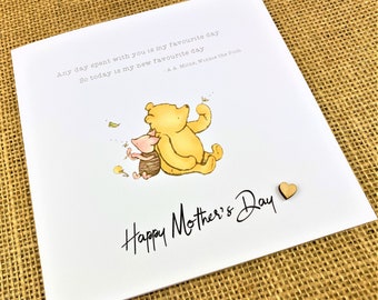Winnie the Pooh Mother's Day Card: Classic Sentiment, Laser Cut Heart, Personalised