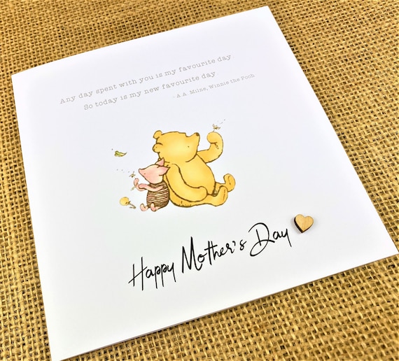 Winnie the Pooh Mother's Day Card: Classic Sentiment, Laser Cut Heart, Personalised