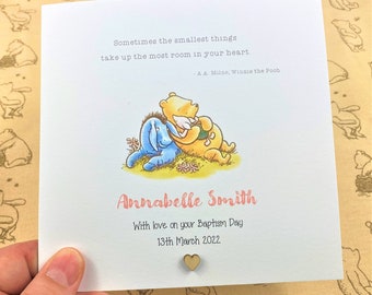 Personalised Winnie the Pooh Card | Christening | Baptism | Naming Day | Baby | Pink | Free UK postage | Girl |  Kraft Envelope