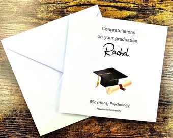 Personalised Graduation Card - Any Name - Any Course - Any University or School - 6 x 6 inch with matching envelope