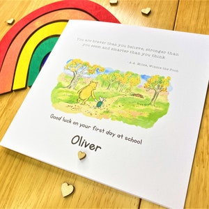 First Day at School / Nursery / Starting School - Card - Winnie the Pooh Classic - 6 x 6 inch card - Personalised + text inside option