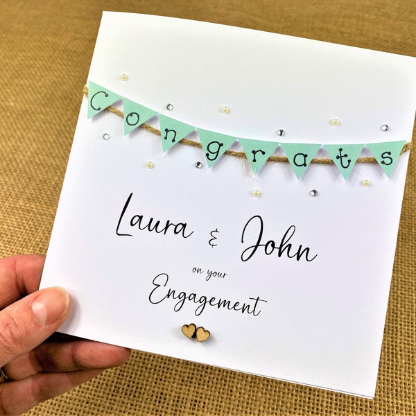 Handmade | Personalised | Engagement Card | Customised Text inside Available | Choice of Envelope | Any Names | White Card | Handcut Bunting