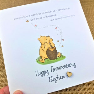 Anniversary Card - Quote - Sentiment - Winnie the Pooh Classic - Wife - Husband - Boyfriend - Girlfriend - Personalised - Pooh with Bees