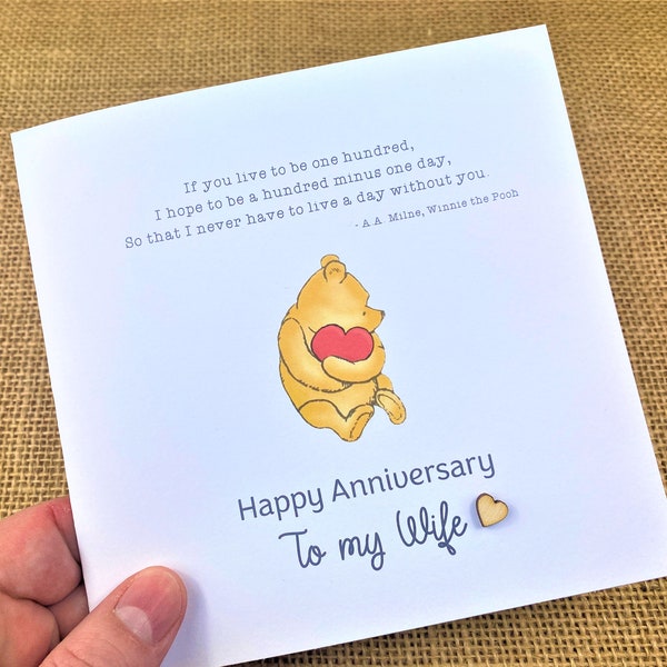 Anniversary Card - Quote - Sentiment - Winnie the Pooh Classic - Wife - Husband - Boyfriend - Girlfriend - Personalised - Pooh with Heart