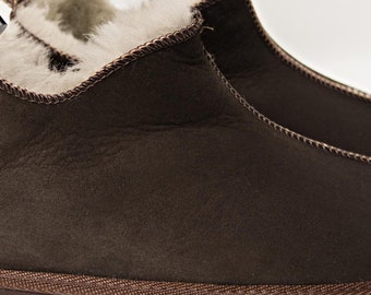 Men's Women's Genuine Sheepskin Slippers 100% Real Fur Hand Crafted HARD SOLE Brown