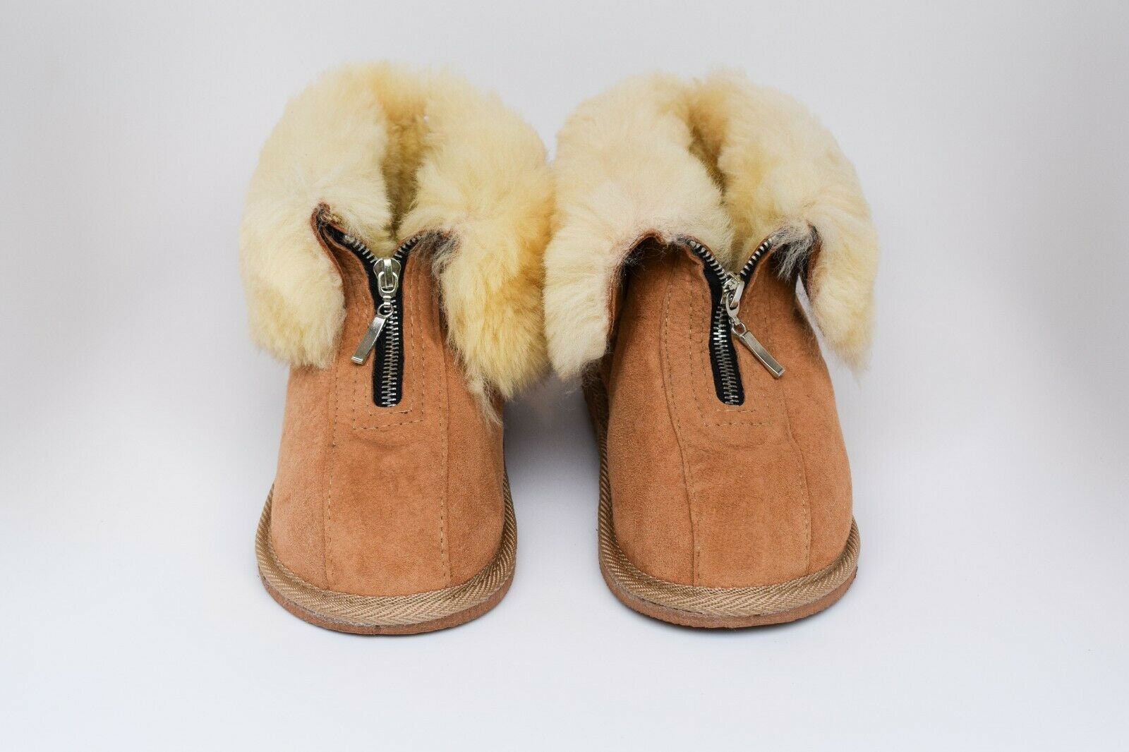 Men's Women's Genuine Sheepskin Slippers with Zipper Fur Hand Crafted Hard Sole
