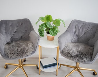 Echte schapenvacht zitkussens cirkel, set van twee of een stuk, met de hand gesneden van natuurlijke schapenvacht, kantoor aan huis, werkend vanuit huis stoelverkoop