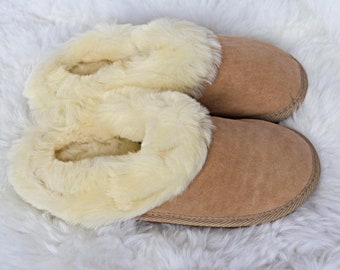 Ladies/Women Sheepskin Home Slippers Wool Shoes Boots Warm Cozy Fur Hard Sole