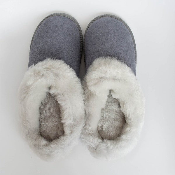 Sheepskin Home Slippers Wool Shoes Boots Warm Cozy Fur Hard Sole Ladies Women