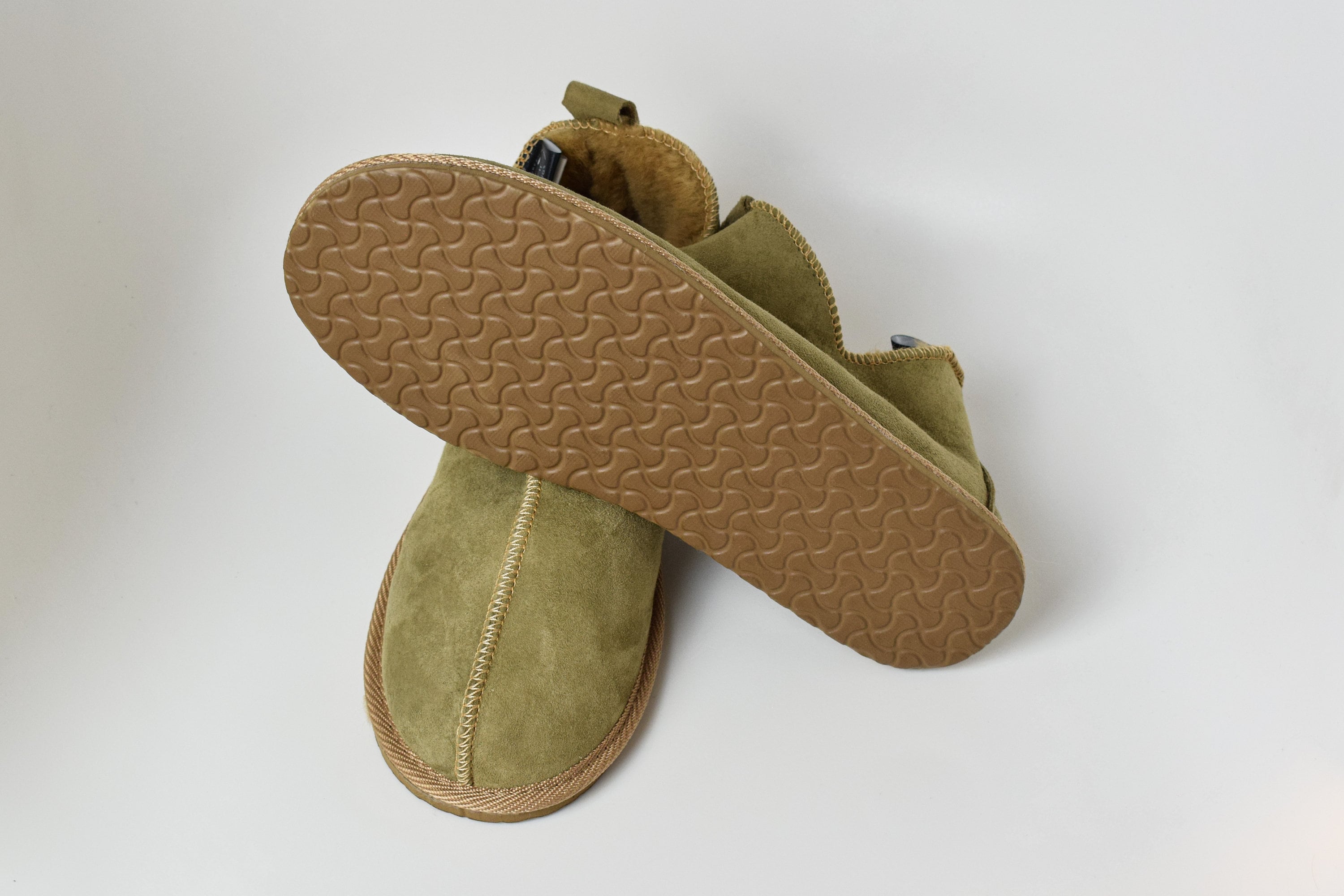 Echte Lammfell Hausschuhe Oliv - Handgefertigte Dam Produktbild-Vorschau 4