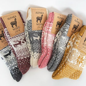 Alpaca wool Socks extra thick embroidered Christmas Reindeer or star perfect Christmas gift limited edition outdoor/Indoor very soft!!!