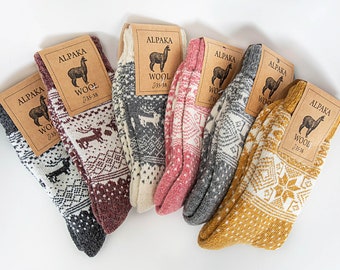 Alpaca wool Socks extra thick embroidered Christmas Reindeer or star perfect Christmas gift limited edition outdoor/Indoor very soft!!!