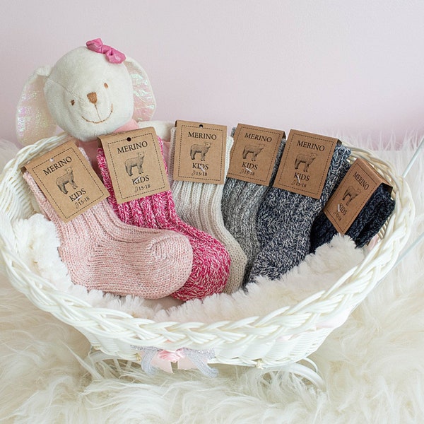 Chaussettes mérinos pour enfants, laine mérinos naturelle, chaussettes pour bébé, faites main, douces et chaudes, cadeau parfait