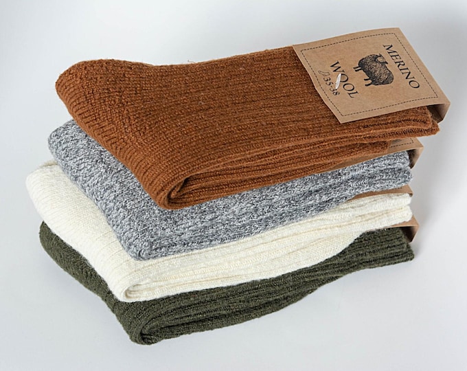 Merino Socks, 100% Merino Wool, Soft and Warm, Unisex Sizes, Medium Thick, Natural Merino Wool
