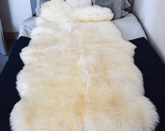 Natural Sheepskin Rug Quad - Soft, Fluffy, Thick & Shaggy Large 4 Pelt Sheepskin hand-stitched