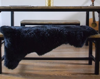 Genuine RARE Black Velvet Color Shiny Wool Sheepskin Rug ECO Pelt STUNNING Very Soft Lamb Sheepskin Rug