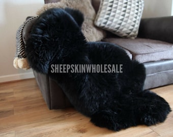 Genuine RARE Black Velvet Color Shiny Wool Sheepskin Rug ECO Pelt STUNNING Very Soft Lamb Sheepskin Rug