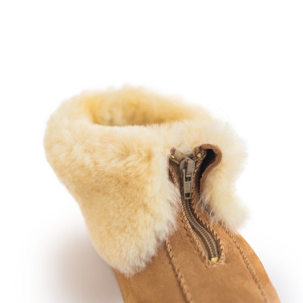 Men's Women's Genuine Sheepskin Slippers with ZIPPER Fur Hand Crafted HARD SOLE