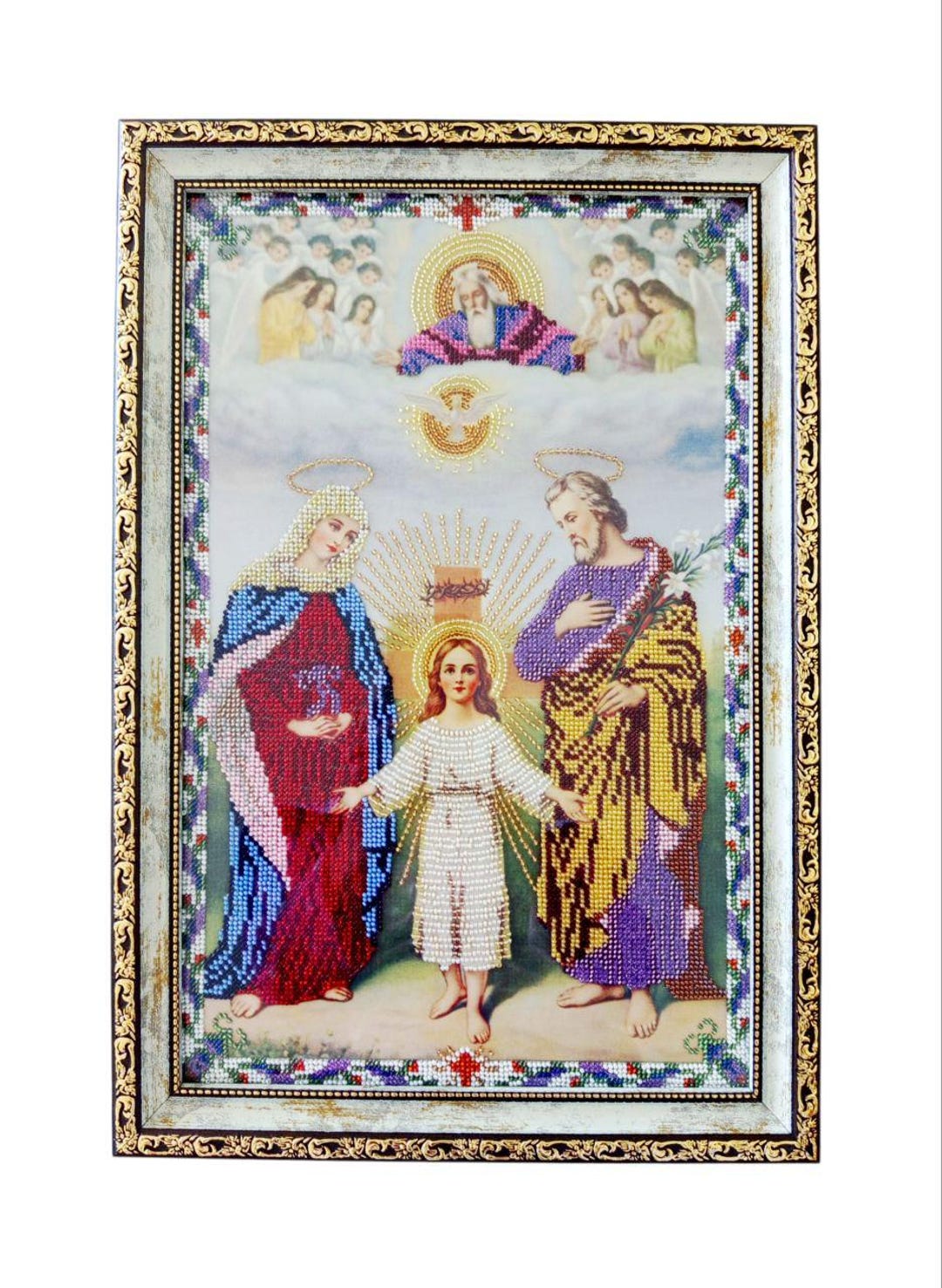 Holy Family Icon, Hand-embroidered Beadwork, Framed Catholic Art - Etsy