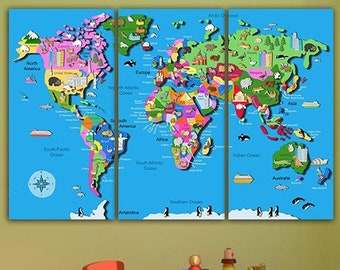 Kids map canvas World map canvas World map print Map wall art Nursery world map Map poster World map art Kids map art World map wall décor