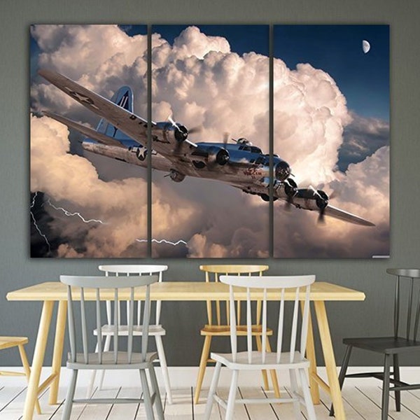 Panel wall art Aviation print Aircraft canvas Airplane wall art Army decor Military aircraft Retro wwii World war plane American aviation