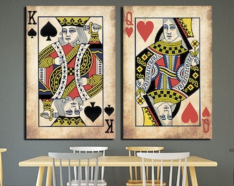 King and queen Wall art canvas Playing card print Wedding gift Royal couple Bedroom décor Casino poster Anniversary gift His and hers decor