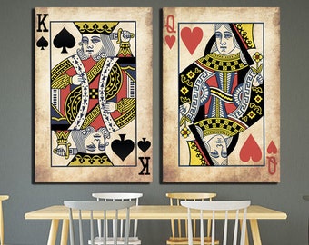 King and queen Wall art canvas Playing card print Wedding gift Royal couple Bedroom décor Casino poster Anniversary gift His and hers decor