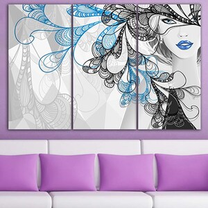 Girl canvas Wall art canvas Girl print Blue wall décor Ready | Etsy