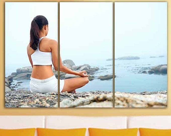 Yoga canvas Spiritual decor Spiritual art Yoga wall décor Yoga print Yoga artwork Yoga poster Yoga photo Yoga by water Sport gift Sea yoga