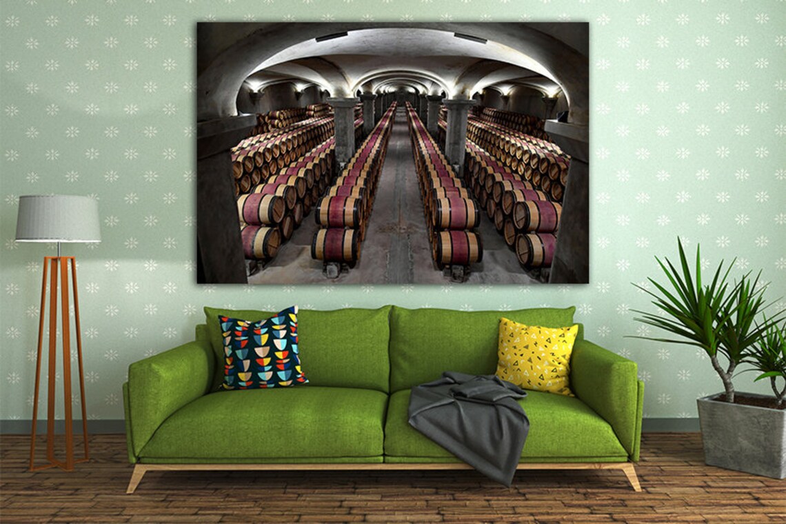 Wine cellar Wall art canvas Barrel print Barrels canvas Wine Etsy