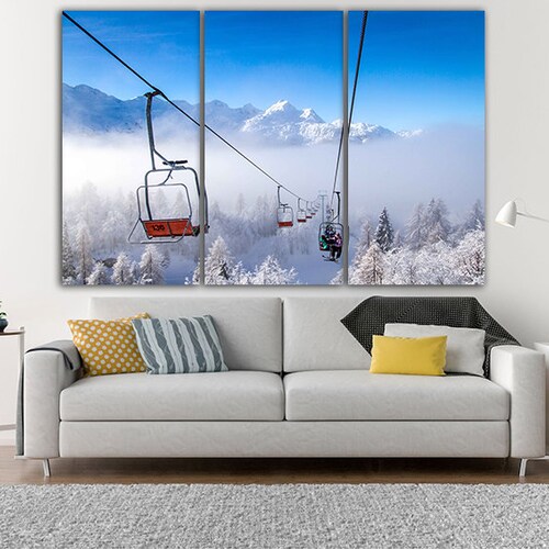Mountain lift Ski resort art Ski shops resort décor Large canvas set Snowboard print Sports wall art Ski poster Winter sport Skiing wall decor