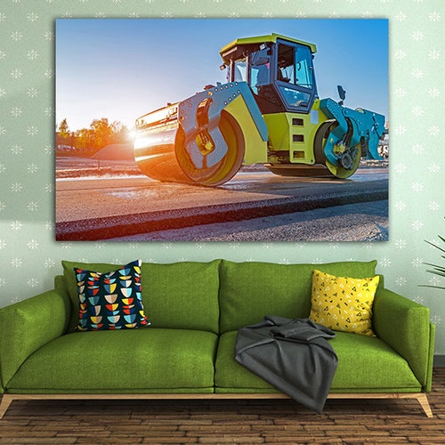 Wall art canvas Road roller shops decor Road roller wall art Truck printable Steam roller print Truck child print Truck illustration Machine print