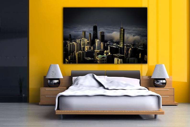 Panel art Chicago on canvas Chicago print City wall art Chicago architecture City building Chicago d\u00e9cor Black white photo Chicago gift